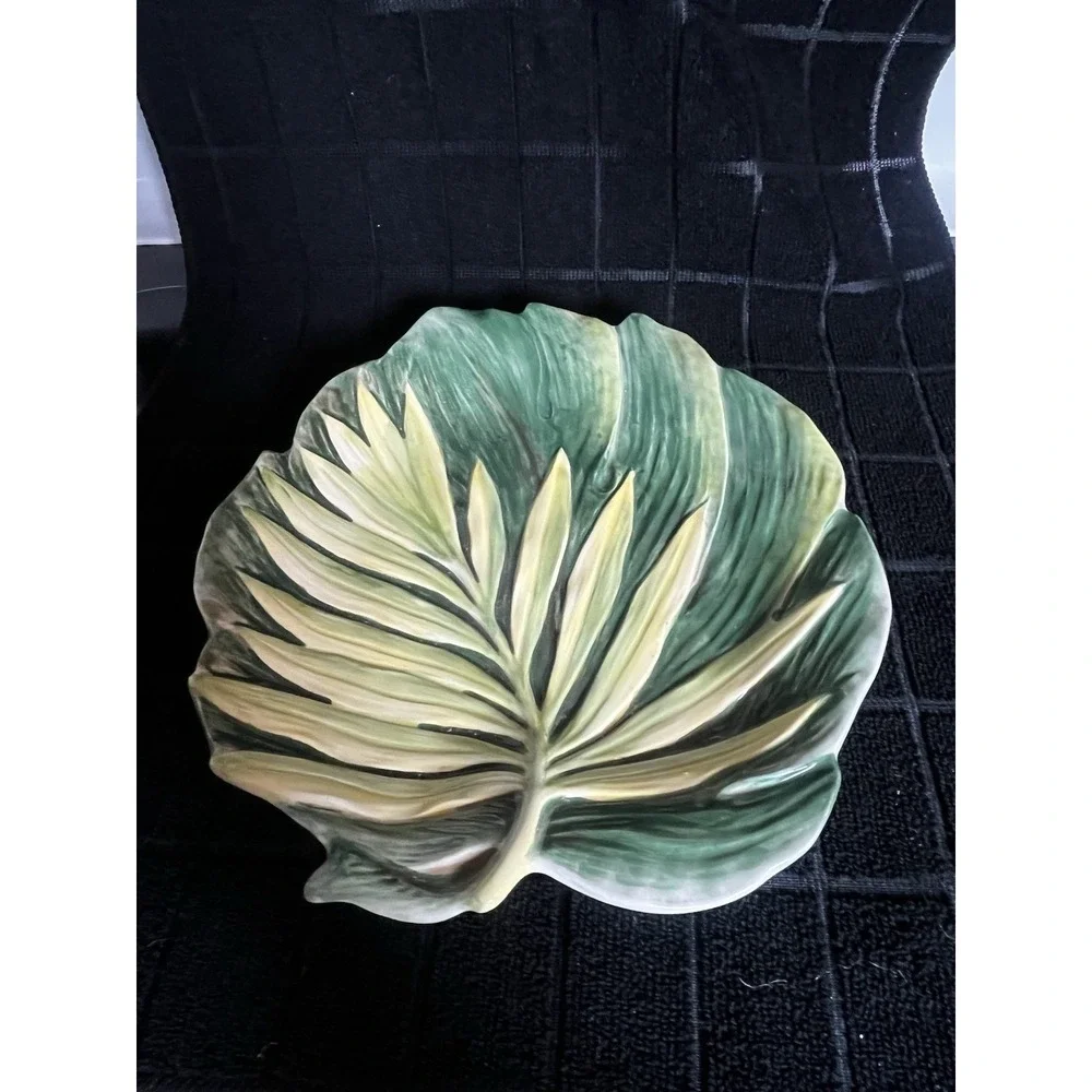 Fitz & Floyd Cape Town Leaf Platter Green Tropical Ceramic Serving Plate 9